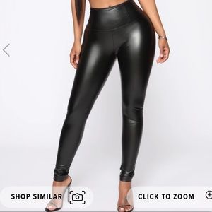 Faux Leather Tummy Tuck Leggings - Black